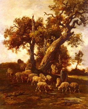 sheep oil painting - Sheep At Pasture animalier Charles Emile Jacque
